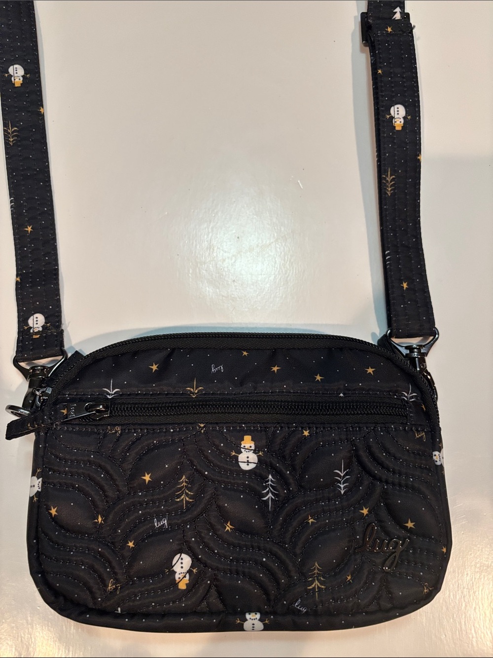 lug Snowman Black Quilted Crossbody RFID
